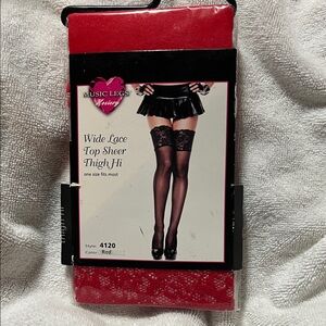Music Legs Red Sheer Lace Top Thigh High Stockings